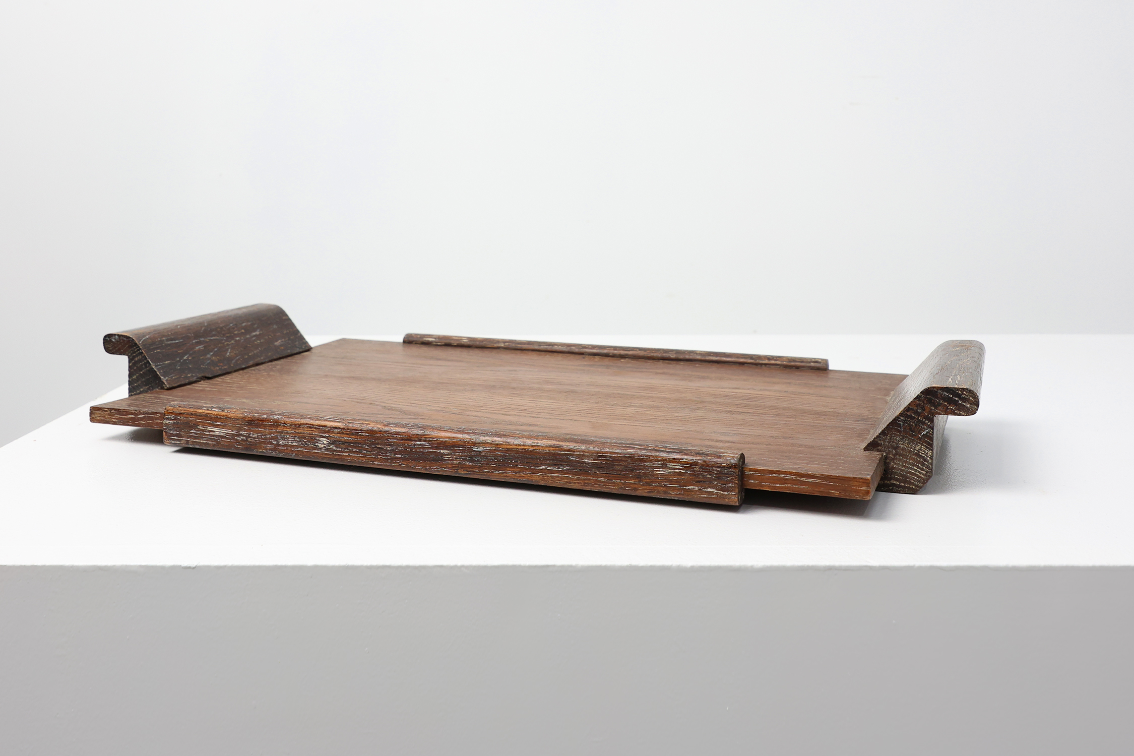 French Art Deco Cerused Oak Serving Tray with Raised Handles, 1920sthumbnail